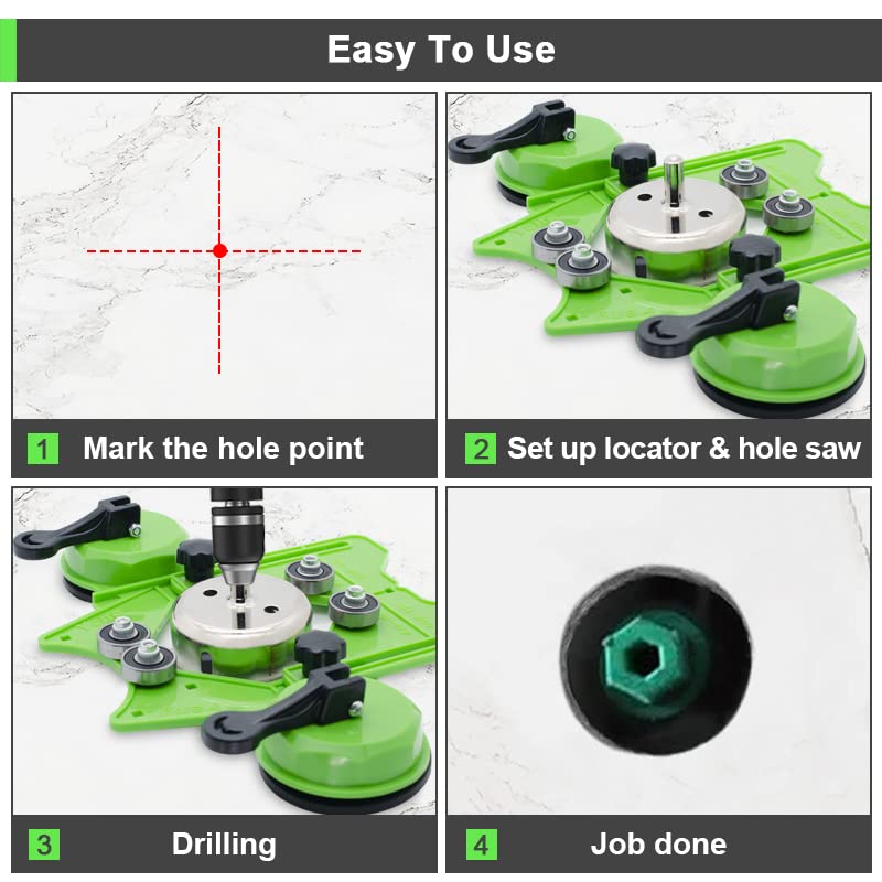 Jamiikury Hole Saw Guide Jig Fixture, 4mm - 83mm Adjustable Punch Locator Drill Guide Glass Drilling Jig with Double Vacuum Suction Bases for Ceramic Glass Marble - Image 3
