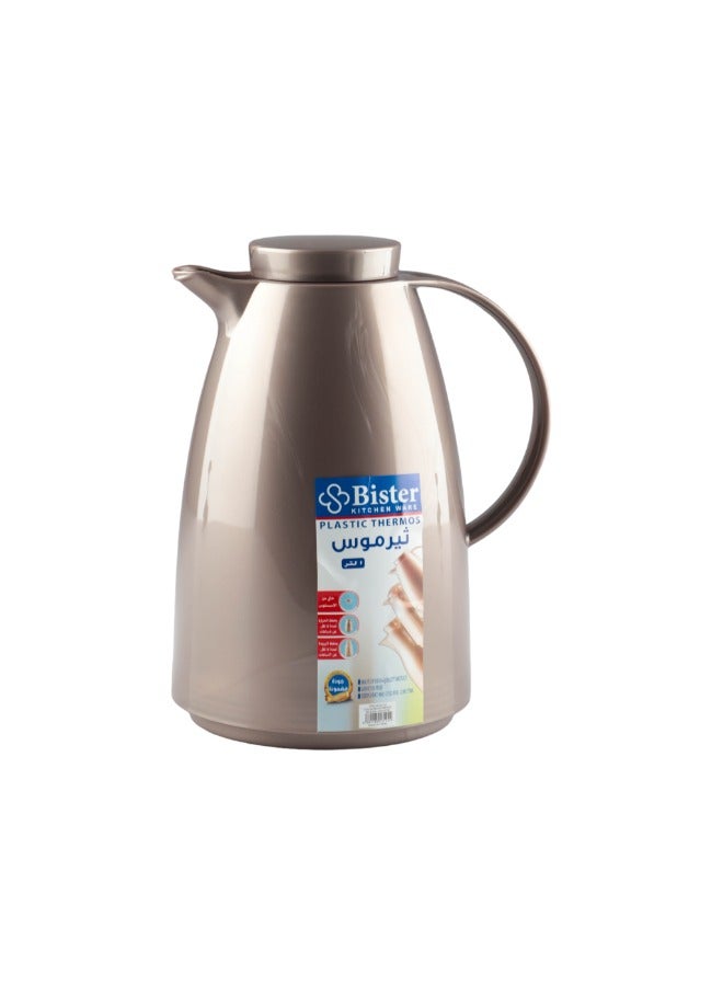 Bister Vacuum Flask 1.0 Liter Plastic Body with White Glass Refil without ASBESTOS l Brown Color - Image 2
