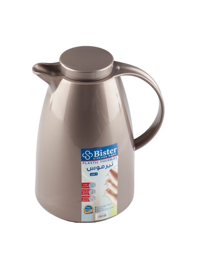 Bister Vacuum Flask 1.0 Liter Plastic Body with White Glass Refil without ASBESTOS l Brown Color - Image 3
