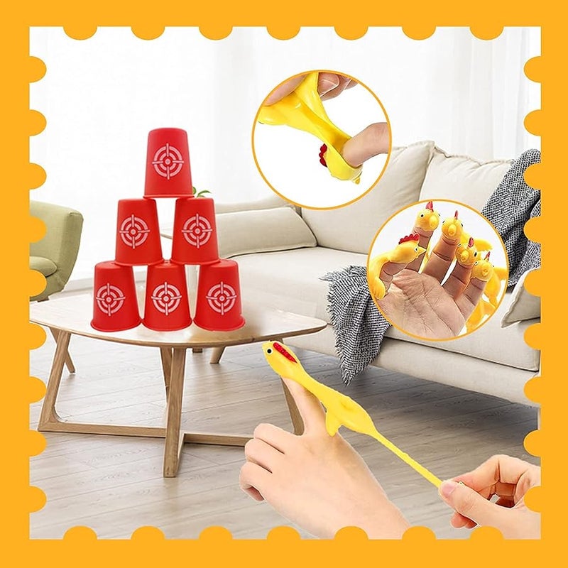 LAFALA Slingshots Chicken Rubber Chicken 12 Dart Cups Flying Chicken Shooting Games Fidget Toys Stress Relief Finger flingers Stretchy Funny Party Game for Easter Gift Children Adults - Image 3