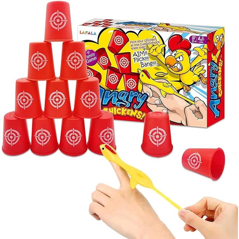 LAFALA Slingshots Chicken Rubber Chicken 12 Dart Cups Flying Chicken Shooting Games Fidget Toys Stress Relief Finger flingers Stretchy Funny Party Game for Easter Gift Children Adults - Image 1