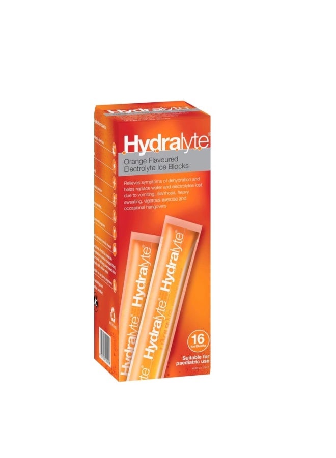 Hydralyte Electrolyte Ice Blocks, Orange Flavoured, 16 Packs - Image 1