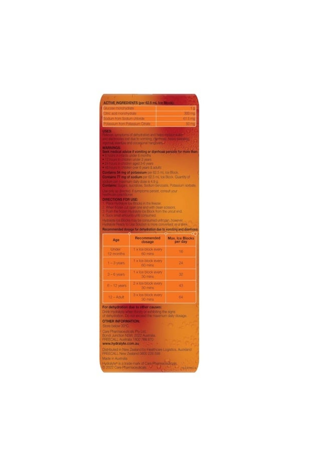 Hydralyte Electrolyte Ice Blocks, Orange Flavoured, 16 Packs - Image 2