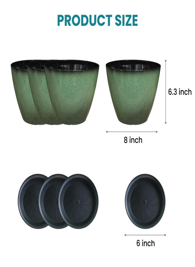 Vanslogreen 4 Pack 8 inch Plant Pots, Plastic Planter for Indoor Outdoor Plant with Drainage Holes and Saucers, Flower Pots for Garden Home Decor(Green, 4pcs) - Image 2
