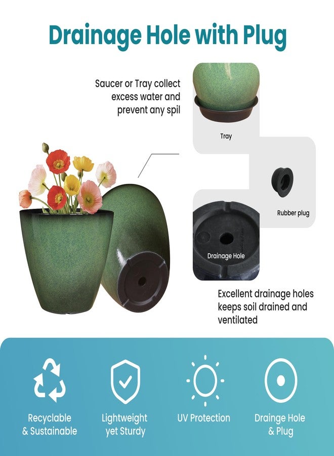 Vanslogreen 4 Pack 8 inch Plant Pots, Plastic Planter for Indoor Outdoor Plant with Drainage Holes and Saucers, Flower Pots for Garden Home Decor(Green, 4pcs) - Image 3