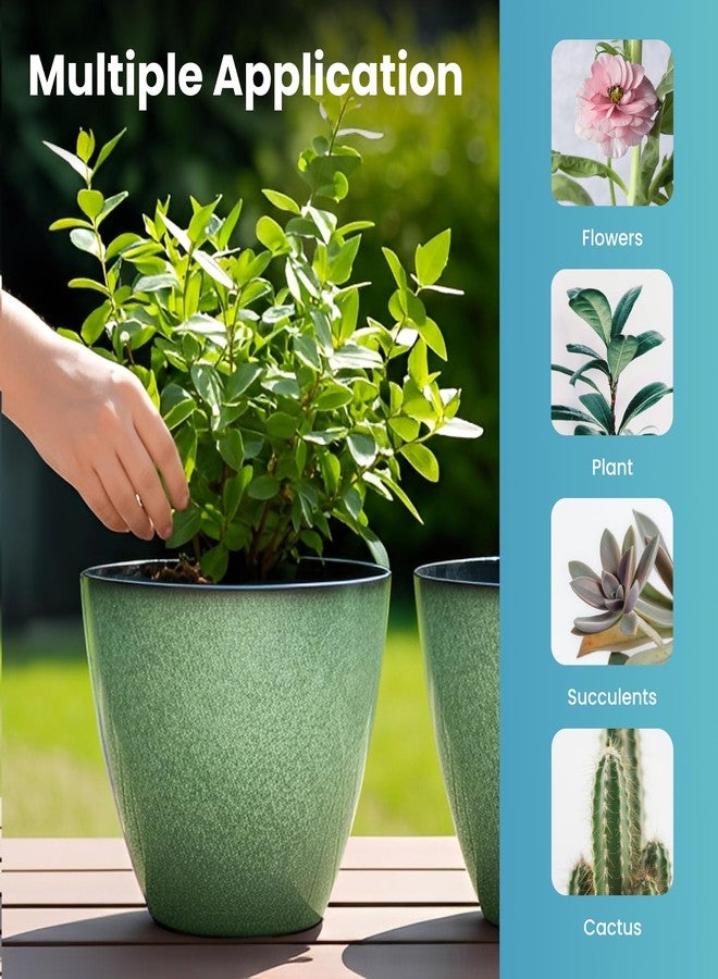 Vanslogreen 4 Pack 8 inch Plant Pots, Plastic Planter for Indoor Outdoor Plant with Drainage Holes and Saucers, Flower Pots for Garden Home Decor(Green, 4pcs) - Image 4
