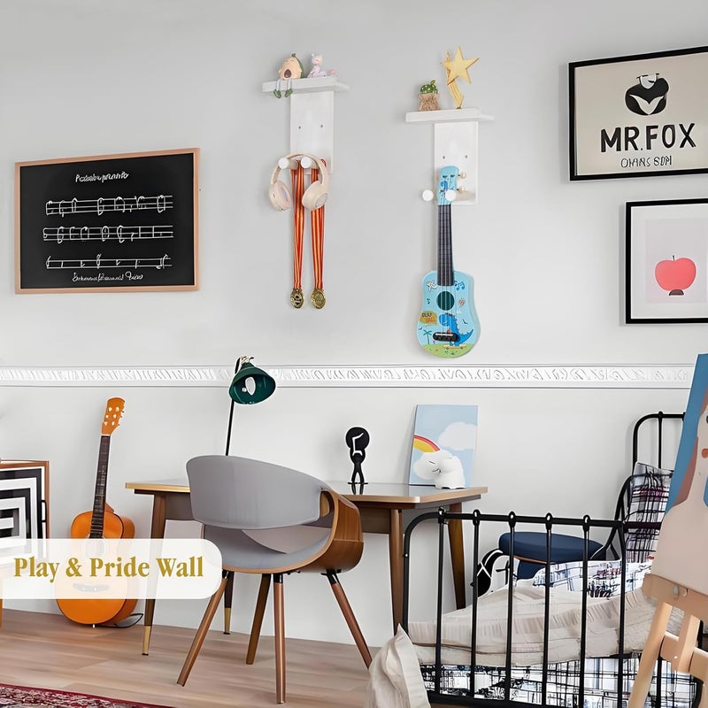 Keebofly Guitar Wall Mount Hangers with Rustic Wood Shelf - 2 Pack, Wall Stand Holder Hook Rack for Acoustic or Electric Guitar,Ukulele,Bass,White,[Patented] - Image 4