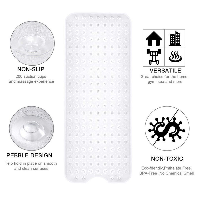 Hidak Non Slip Soft Rubber Bath Mat for Bathtub and Shower Anti Slip Bath Mat Transparent White 100 x 40 cm - Image 5