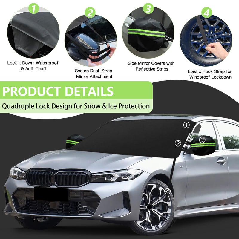 KXQ Car Windshield Cover for Ice and Snow, Enhanced-600D Oxford Fabric Windshield Snow Covers, Windshield Cover for Snow Fits Most Small to Mid-Size Sedans and SUVs (63 x 47.5 Inch) - Image 4