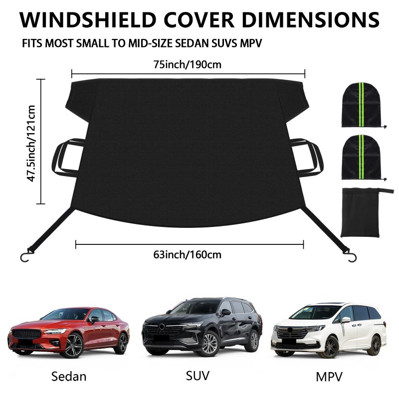 KXQ Car Windshield Cover for Ice and Snow, Enhanced-600D Oxford Fabric Windshield Snow Covers, Windshield Cover for Snow Fits Most Small to Mid-Size Sedans and SUVs (63 x 47.5 Inch) - Image 3