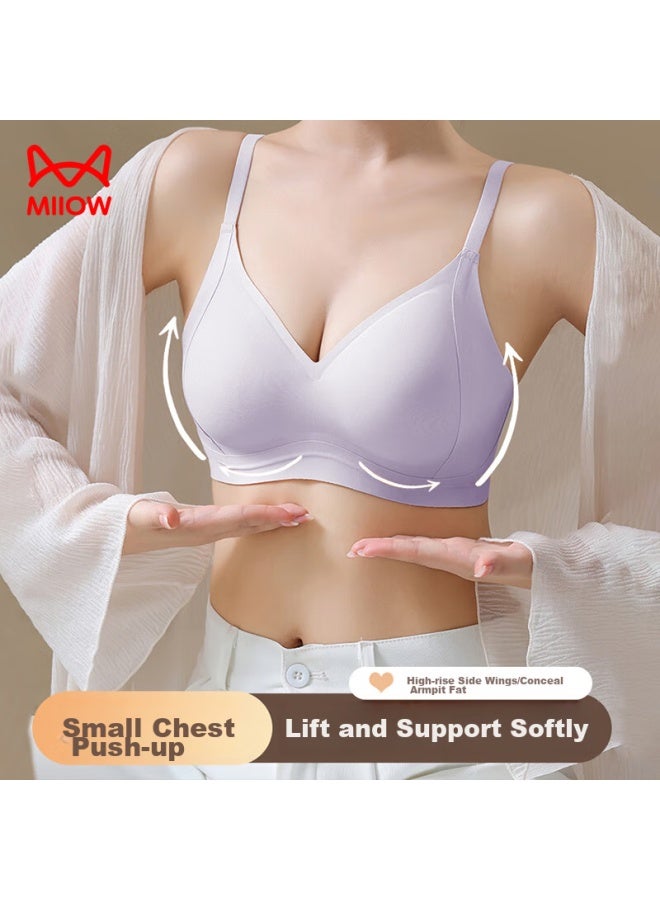 MIIOW Miiow Seamless Bra For Women, Push-up Bra For Small Breasts, Lift And Support, Anti-sagging, Wireless, Sexy, Push-up Brassiere, Purple, Size L - Image 2