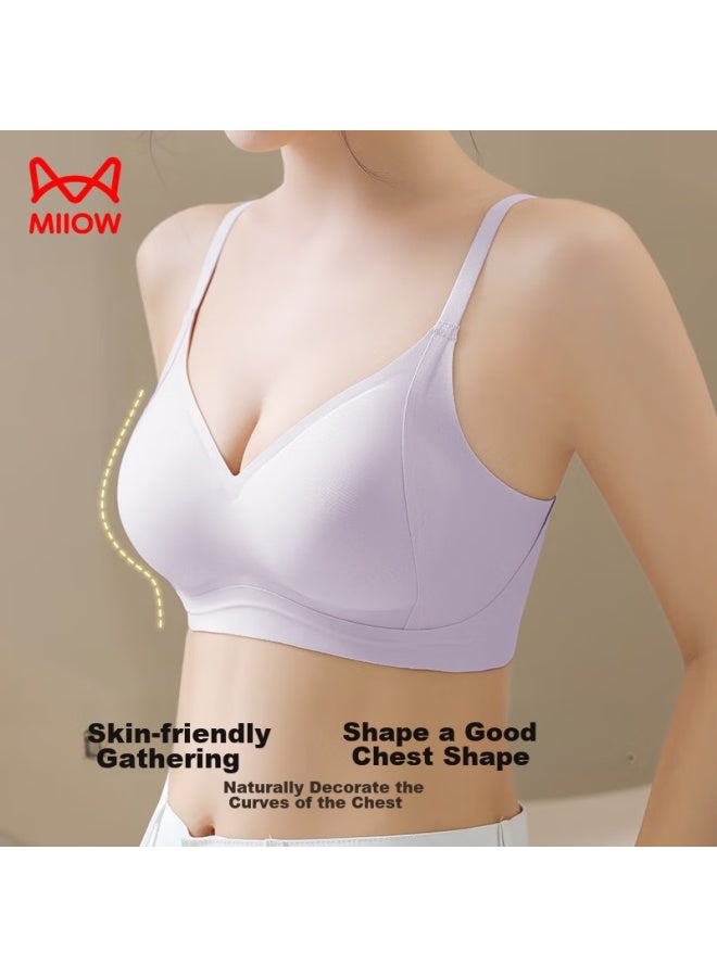 MIIOW Miiow Seamless Bra For Women, Push-up Bra For Small Breasts, Lift And Support, Anti-sagging, Wireless, Sexy, Push-up Brassiere, Purple, Size L - Image 3