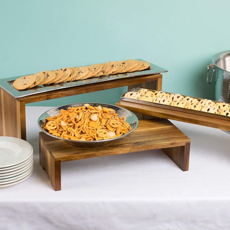 Indigo interiors مجموعة قواعد كاسكيد من 3 قطع من خشب شيشام من إنديجو إنتيريرز | مجموعة حوامل فناء من ثلاثة | حامل خضروات | حامل كعكة | خادم كعكة، مستطيل - Image 2