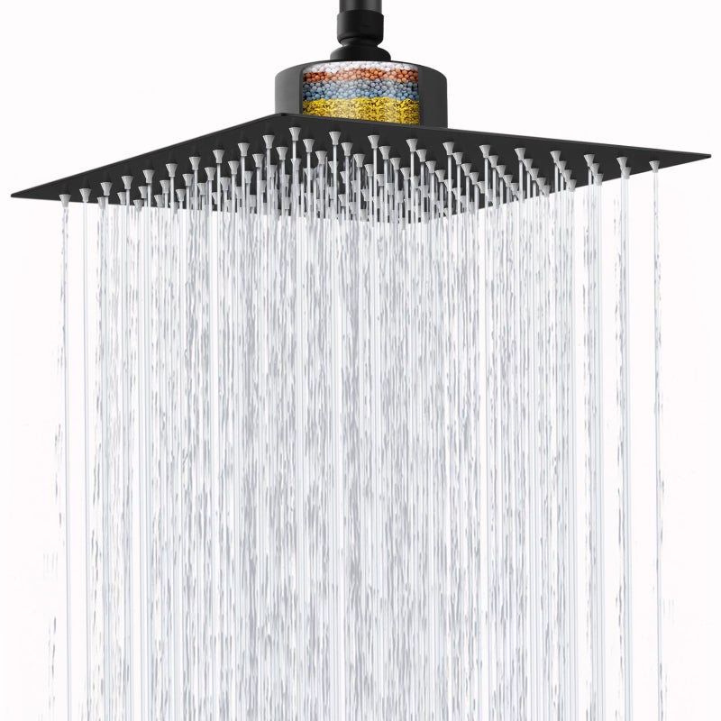 Nuodan Large Rain Shower Head with Filtered - 12" All Metal Square Rainfall Showerhead Filter for Remove Chlorine and Harmful Substances, Matte Black - Image 1