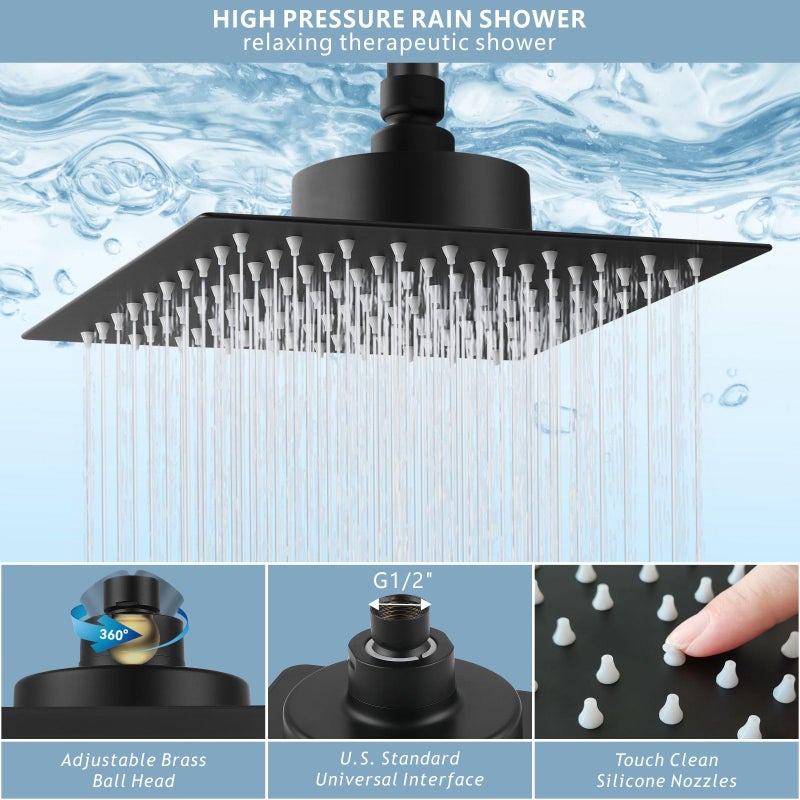 Nuodan Large Rain Shower Head with Filtered - 12" All Metal Square Rainfall Showerhead Filter for Remove Chlorine and Harmful Substances, Matte Black - Image 4