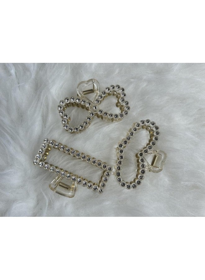 CHRONEX 3PC Transparent 3Shapes Shape Pearl Claws Clutchers/Korean Style Hair Claw Hair Clips,Womens, Hair Extension, Hair Clips & Hair Claw for Womens & Girls - Image 3
