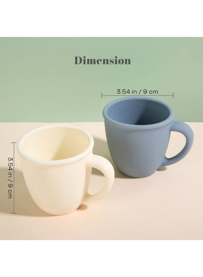 Vemolea 2 Pack Silicone Training Cups for Baby and Kids, Toddler Learning Cups with Handles, BPA Free, Microwave and Dishwasher (White & Grey Blue) - Image 2