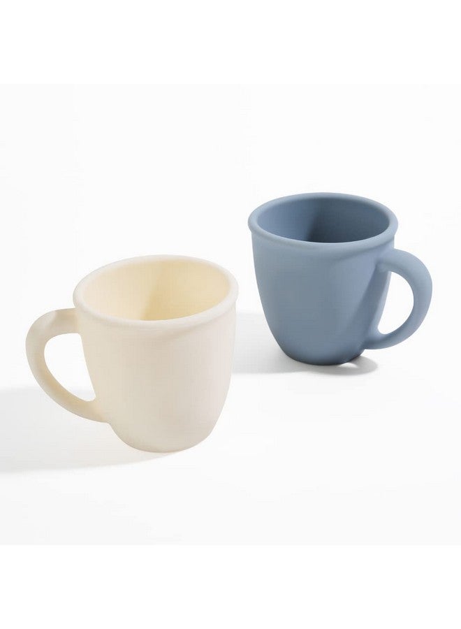 Vemolea 2 Pack Silicone Training Cups for Baby and Kids, Toddler Learning Cups with Handles, BPA Free, Microwave and Dishwasher (White & Grey Blue) - Image 1