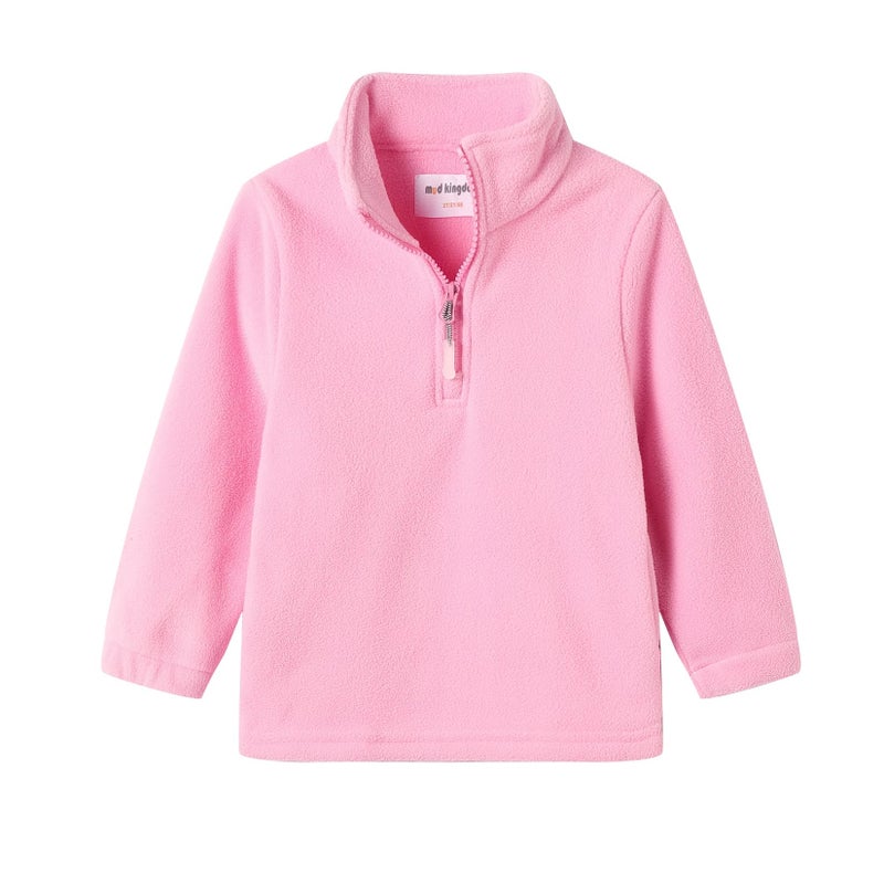 Mud Kingdom Girl's Sweatshirt Polar Fleece Pink Long Sleeve Quarter Zip Mock Neck Pullover for Big Kids Casual Size 12-14 - Image 1