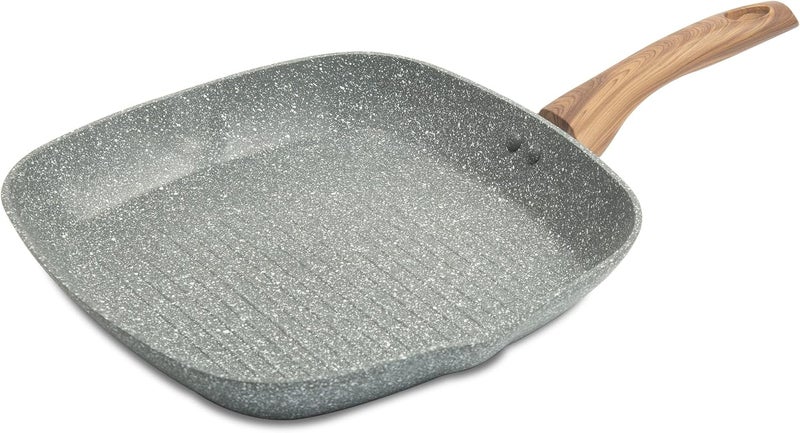 Homeway 28cm Marble Collection Non-stick Grill Pan with Wooden Handle - Image 2