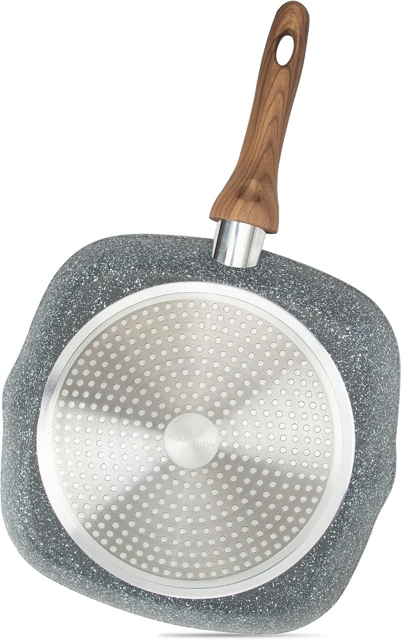 Homeway 28cm Marble Collection Non-stick Grill Pan with Wooden Handle - Image 5