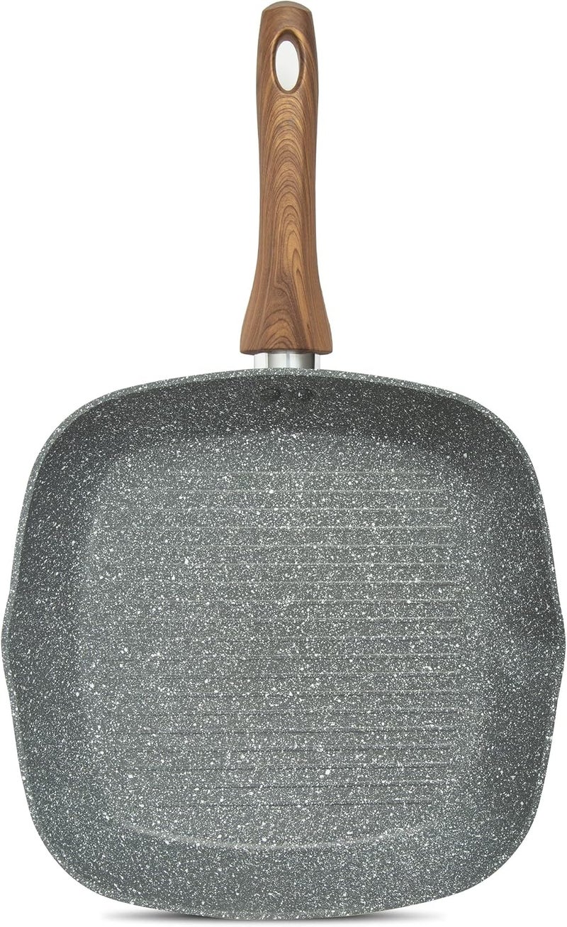 Homeway 28cm Marble Collection Non-stick Grill Pan with Wooden Handle - Image 1