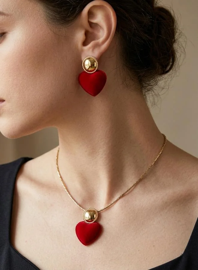 Take Two  Red Heart Pendant Necklace with Earrings Set for Women | Best Price UAE