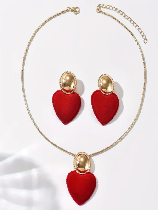 Take Two  Red Heart Pendant Necklace with Earrings Set for Women | Best Price UAE