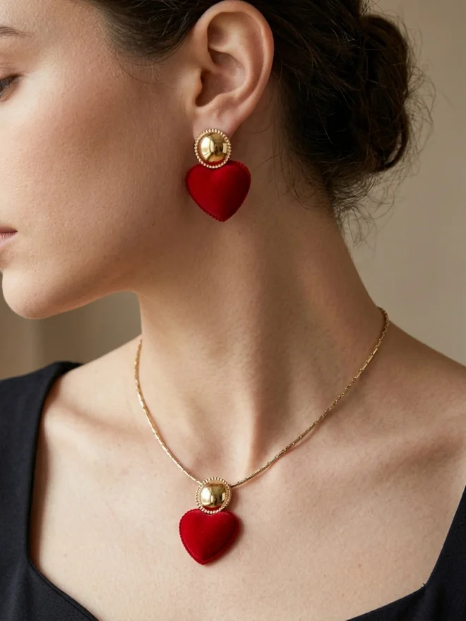 Take Two  Red Heart Pendant Necklace with Earrings Set for Women | Best Price UAE