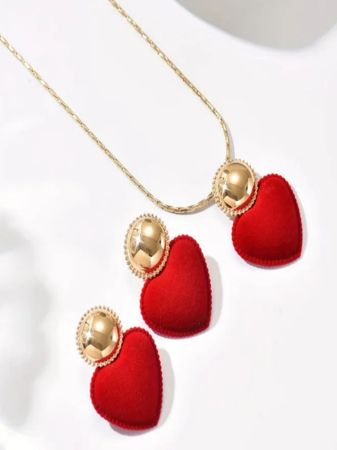 Take Two  Red Heart Pendant Necklace with Earrings Set for Women | Best Price UAE