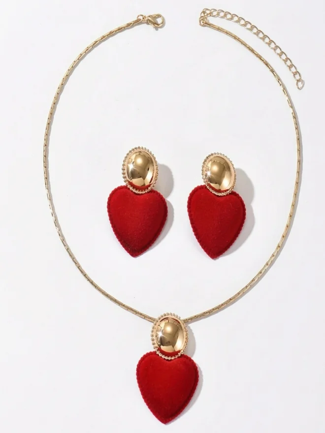 Take Two  Red Heart Pendant Necklace with Earrings Set for Women | Best Price UAE