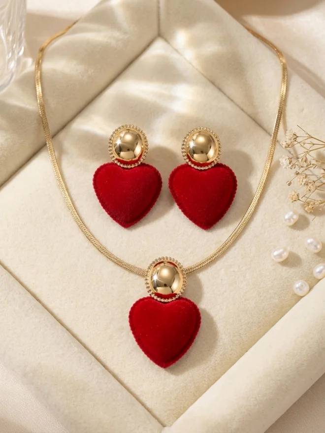 Take Two  Red Heart Pendant Necklace with Earrings Set for Women | Best Price UAE