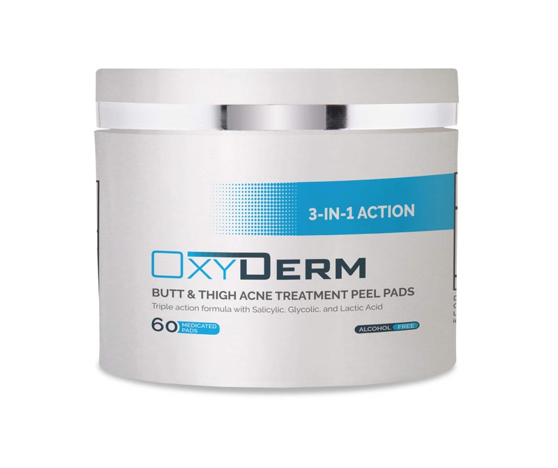 OxyDerm Butt Acne Clearing Treatment Peel Pads Exfoliating Pads to Eliminate Acne Causing Bacteria Removes Pimples Blemishes  Ingrown Hairs for the Buttocks  Thigh Area for Both Men  Women