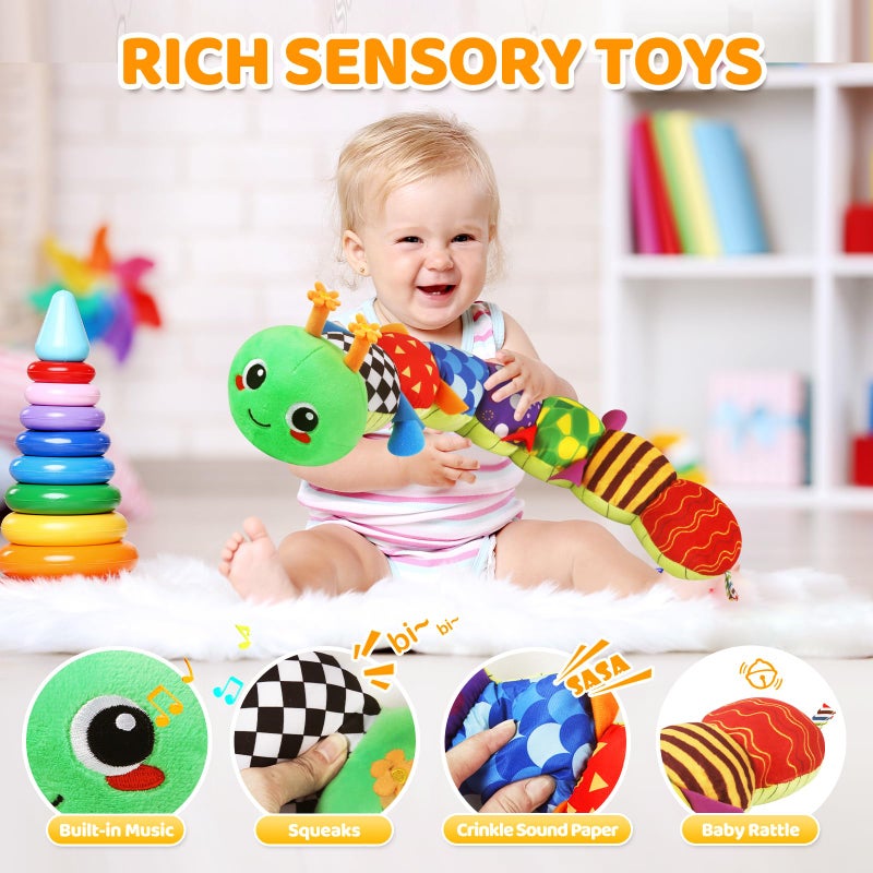 KMUYSL Baby Toys 0-6 6-12 Months, Sensory Music Animal Stuffed Toy for 0 1 2 3 4 5 6+ Months, Plush Toy with Crinkle and Rattles for Infant Newborn, Tummy Time Toys Gifts for 0-3-6-12 Month - Image 4