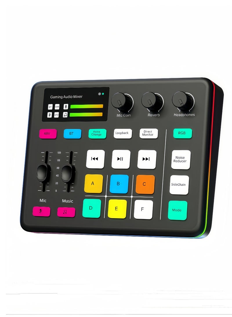 Brinaoki Gaming Audio Interface, Pro-preamp with 48V Phantom Power, Voice Changer & DJ Mixer Effects, RGB Lighting for Live Streaming, Podcasting, Recording, Stream Deck Compatible, Gaming Audio Mixer - Image 1