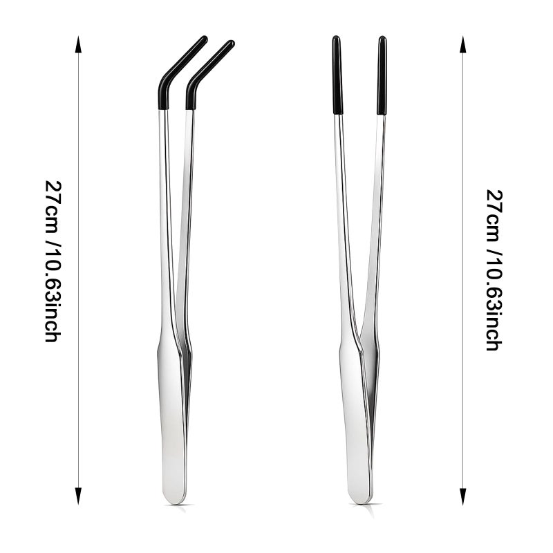 aesxniy 2 Pack Extra Long Stainless Steel Reptile Feeding Tongs with Rubber Tip - 10.6" Straight And Curved Long Tweezers for Aquariums, Feeder for Beard Dragons, Lizard and Snakes (Silver) - Image 3