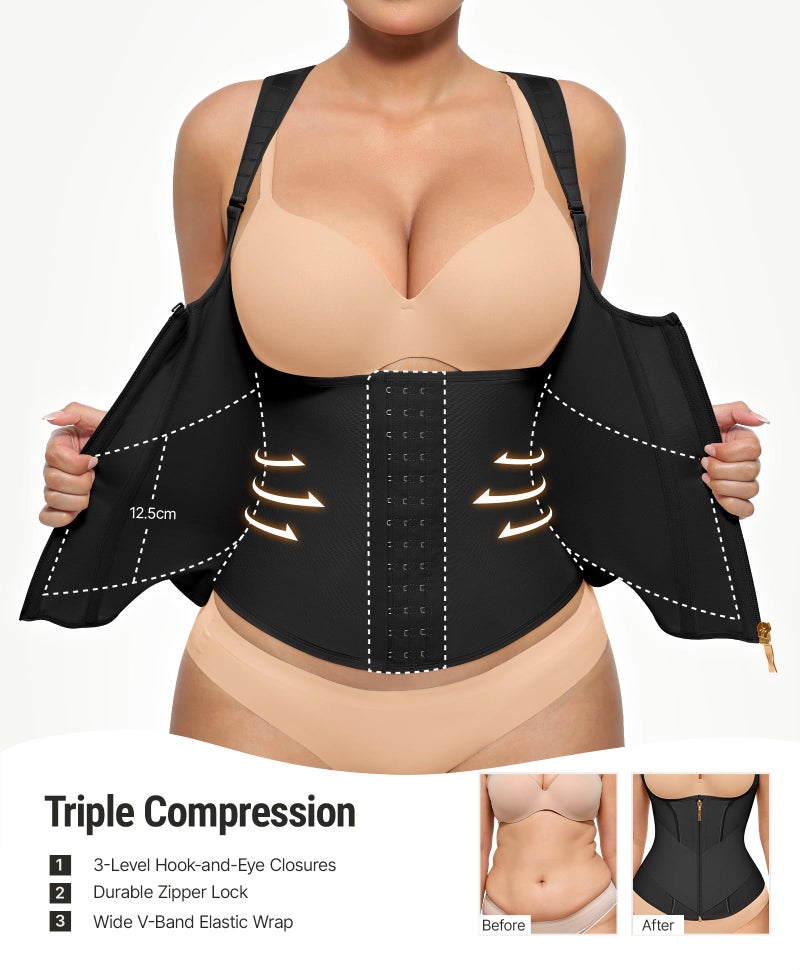 FeelinGirl Corset Waist Trainer for Women Tummy Control Body Shaper Vest Faja Shaper Black XL - Image 2
