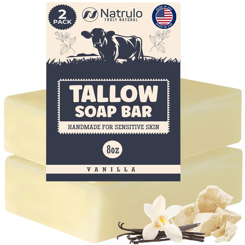 Natrulo Beef Tallow Soap Bar All Natural Grass Fed Tallow Soap Vanilla Moisturizing Face Body Wash Great for Eczema Dry Itchy Sensitive Skin Handcrafted Bath Soap for Adults Kids Made in USA - Image 1