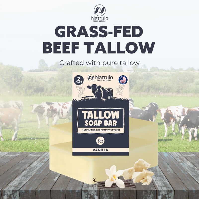 Natrulo Beef Tallow Soap Bar All Natural Grass Fed Tallow Soap Vanilla Moisturizing Face Body Wash Great for Eczema Dry Itchy Sensitive Skin Handcrafted Bath Soap for Adults Kids Made in USA - Image 2