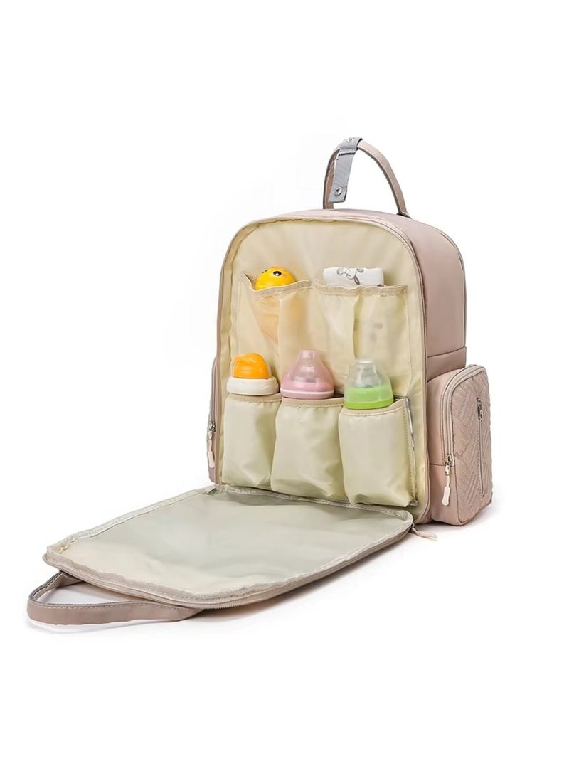 Huitich Khaki Large-Capacity Baby Diaper Bag Stylish & Practical for Moms - Image 2