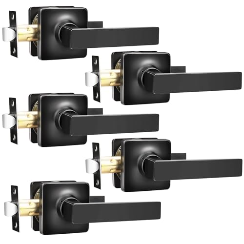 GOBEKOR Matte Black Door Handles Passage Door Levers for Hall Closet Black Interior Lever Door Handle Keyless Square Door Locks 5 Pack - Image 1