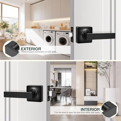 GOBEKOR Matte Black Door Handles Passage Door Levers for Hall Closet Black Interior Lever Door Handle Keyless Square Door Locks 5 Pack - Image 4