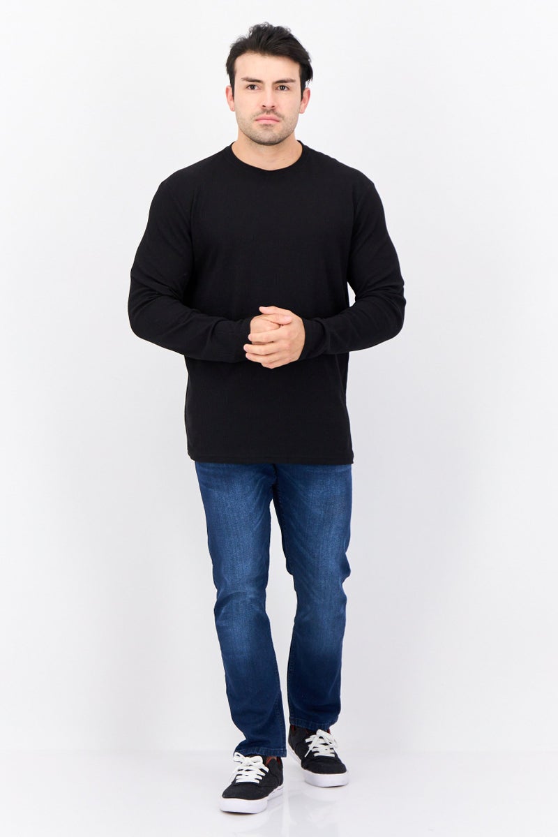 C81 Men 2 Pieces Crew Neck Long Sleeves Textured T-Shirt, Black - Image 4