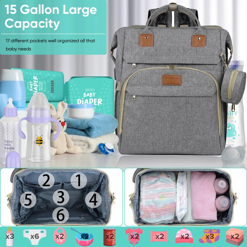ZRSUN Diaper Bag Backpack for Mom and Dad, Large Capacity Baby Travel Bag with USB Charging Port, Waterproof Foldable Baby Bag for Boys and Girls, Stylish Maternity Backpack for Travel & Hospitalï¼ŒGrey - Image 2