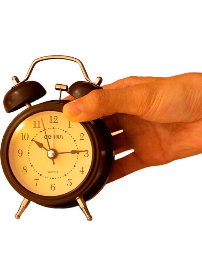 Deli Mini Retro Mechanical Alarm Clock With Night Light, Bedside Alarm For Children And Students, Essential For Back-To And Advancement, Brown 9024 - Image 2