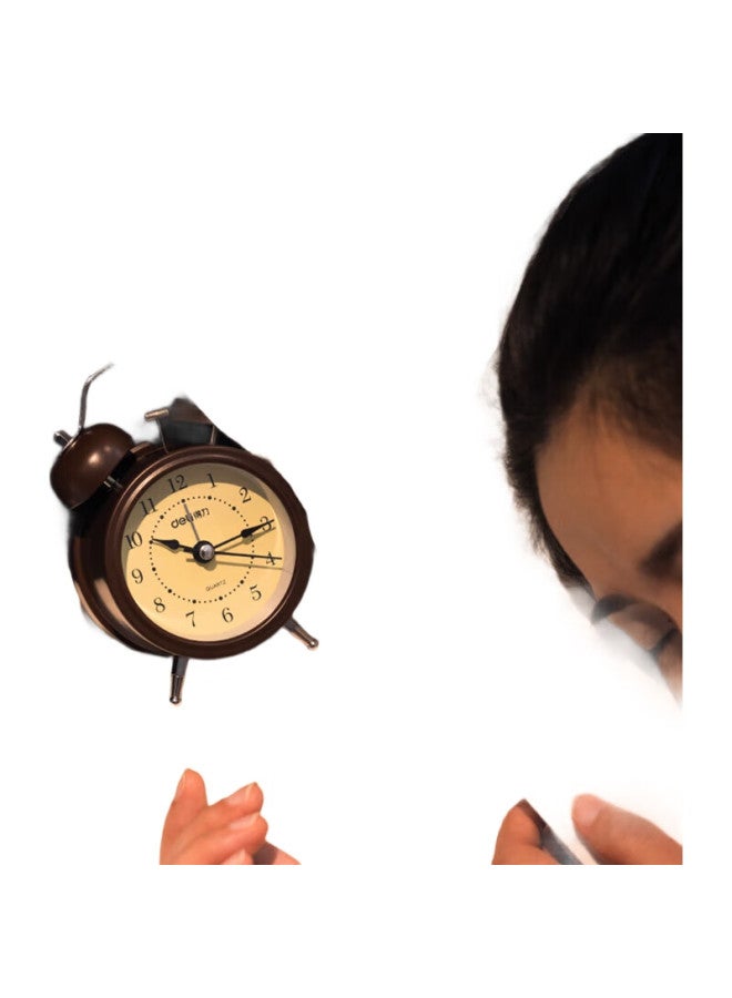 Deli Mini Retro Mechanical Alarm Clock With Night Light, Bedside Alarm For Children And Students, Essential For Back-To And Advancement, Brown 9024 - Image 1