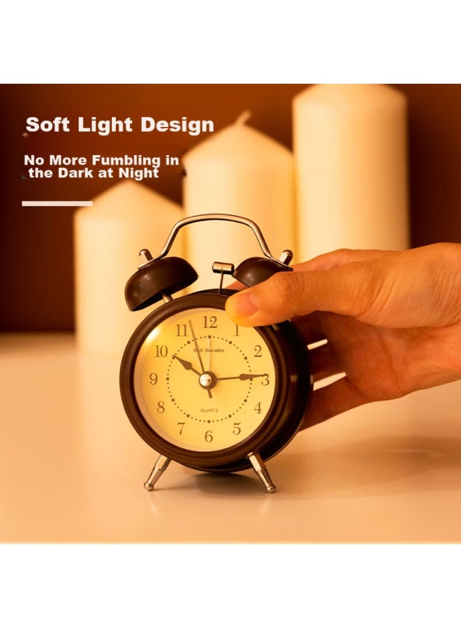 Deli Mini Retro Mechanical Alarm Clock With Night Light, Bedside Alarm For Children And Students, Essential For Back-to And Advancement, Brown 9024 - Image 2