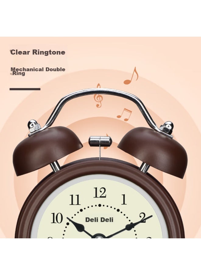 Deli Mini Retro Mechanical Alarm Clock With Night Light, Bedside Alarm For Children And Students, Essential For Back-to And Advancement, Brown 9024 - Image 4