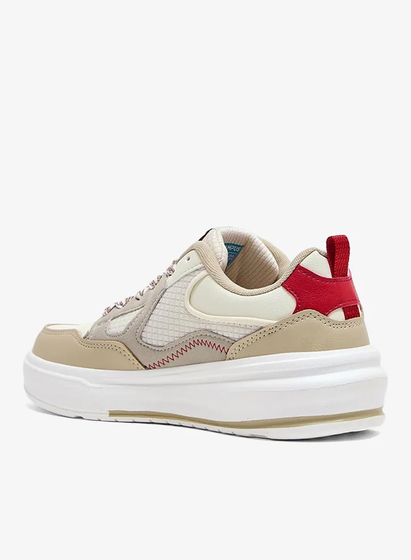CAMPUS Off.Wht/Camel Women’s Cute Low Top Sneakers – Stylish Color-Block Design Shoes with Patterned Lace Detailing for Women | Best Price UAE