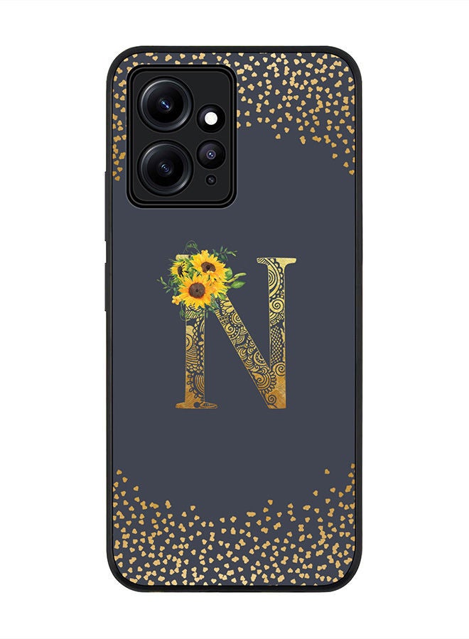 Stylizedd Rugged Black edge case for Redmi Note 12 4G Slim fit Soft Case Flexible Rubber Edges Anti Drop TPU Gel Thin Cover - Custom Monogram Initial Floral Pattern Alphabet - N - Grey - Image 1